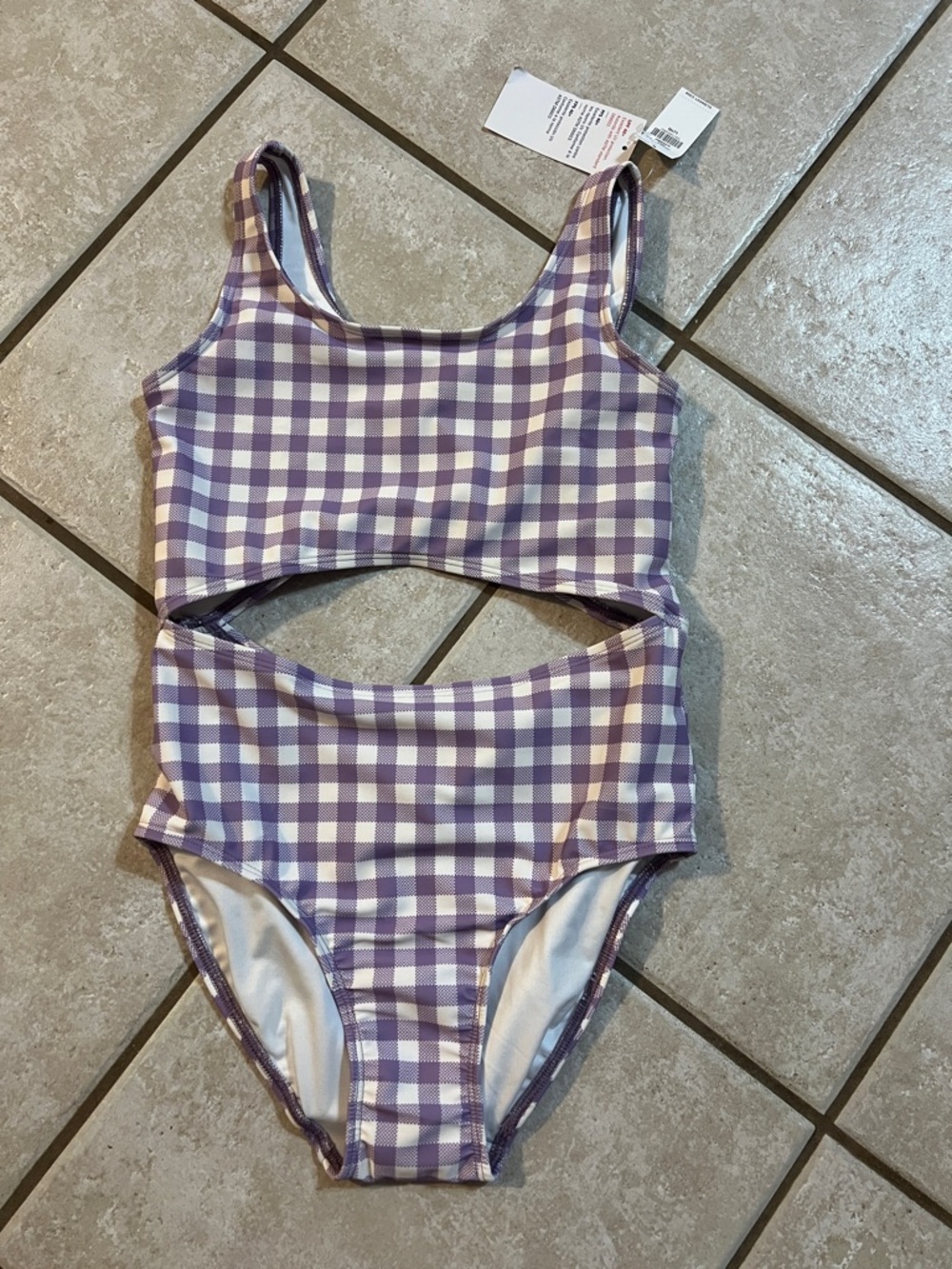 Old Navy Lavender and White Gingham Cutout One-Piece Swimsuit